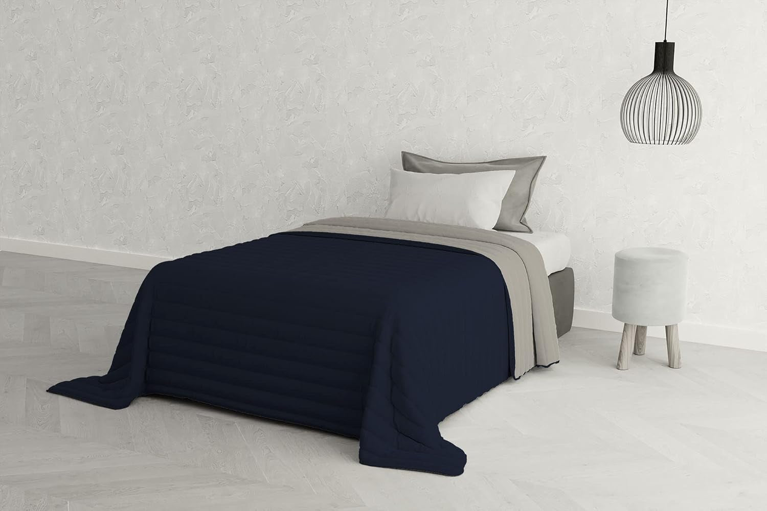 Italienska sängkläder Estivo enkelsäng, linne, Aqua, 170 X 270 Cm Täcken och täcken Naty Shop Grigio Chiaro/Blu Scuro 170 X 270 Cm