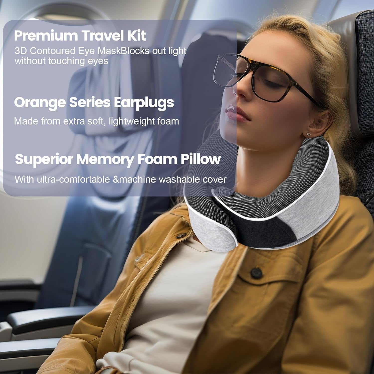 Nackkudde Memory Foam Resekudde Ergonomisk design Memory Foam Nackkudde med ögonmask 2 öronproppar och förvaringsväska Perfekt för att sova på vägen när du reser Naty Shop Cervikala ortopediska kuddar