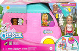 Barbie Chelsea 2-i-1 husvagn - leksaksfordon med pool, hängmatta och matplats för fantasifull lek och sagotid, åldrarna 3+, HNH90