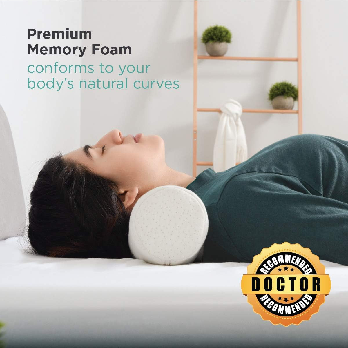 Milliard Visco Foam Neck Roll med tvättbart överdrag, Oeko-Tex Certified, Medium Hårdhet, 10X43cm, Perfekt för allergier, Resekudde, Rund Nackskudde, Positioneringsrulle, Knärulle Cervikala ortopediska kuddar Naty Shop