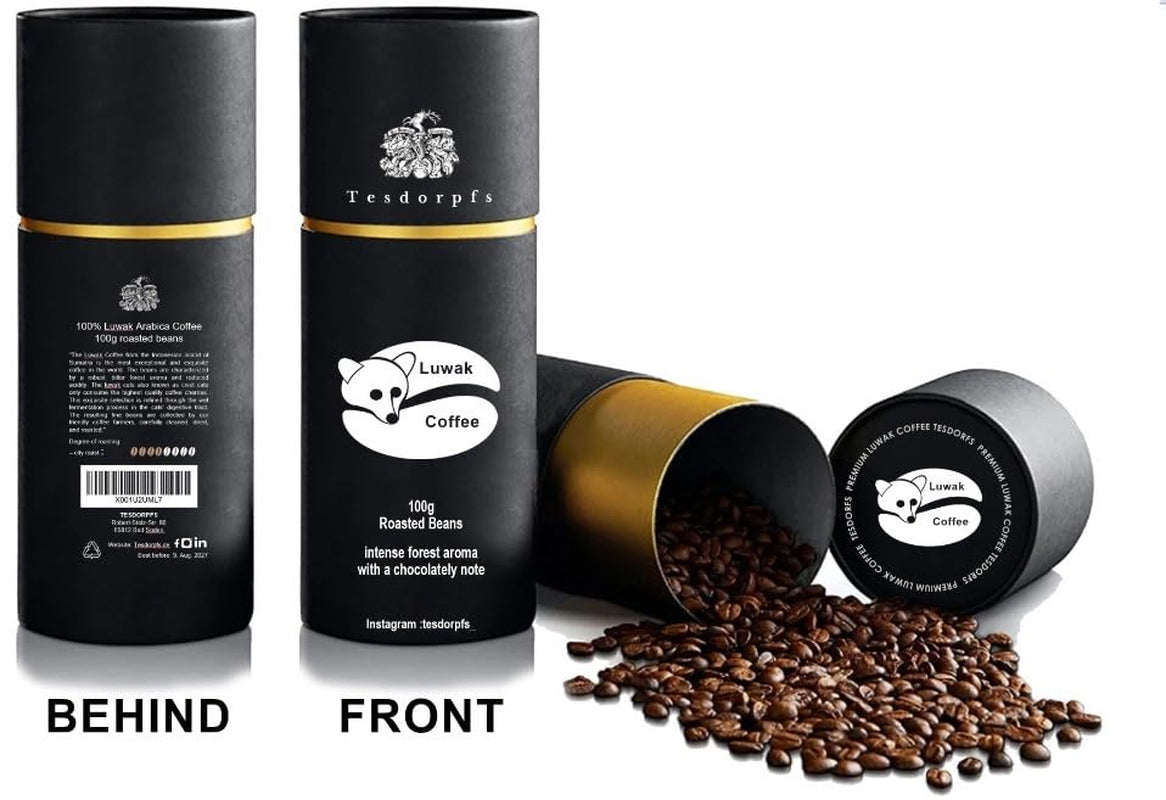 Tesdorpfs 100% Kopi Luwak Arabica Kaffee | City Roast Civet Coffee 100g | Kaffeebohnen oder gemahlen | Kaffespezialität som present till kaffeälskare von Tesdorpf (Ganze Bohnen)
