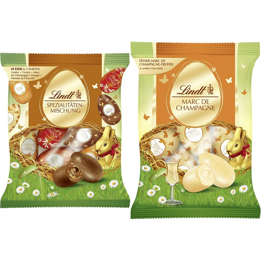 Speciell chokladmix | 2 x 180g | Helmjölksägg i fem varianter med och utan alkohol (Ägg Marc de Champagne och chokladtryffel | 3 x 90 g)