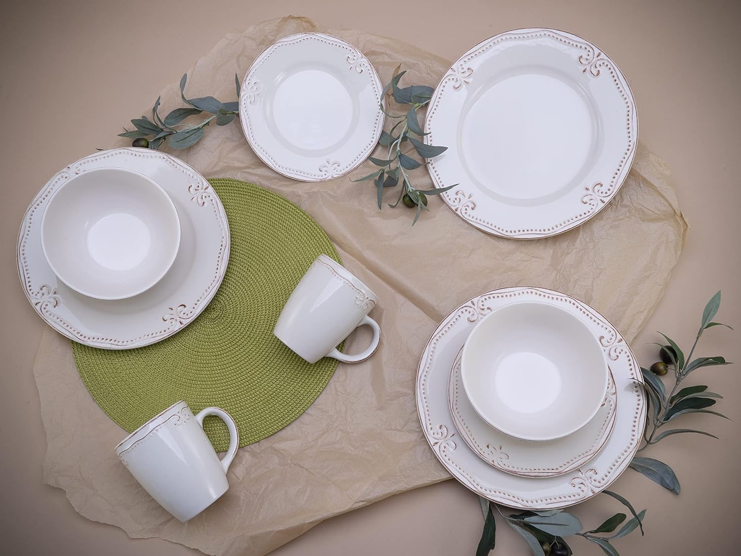CreaTable, 23601, Romantic Vintage Series, 16-delat servisset för 4, kombinerad porslinsservice, diskmaskin och mikrovågssäker, kvalitetstillverkning