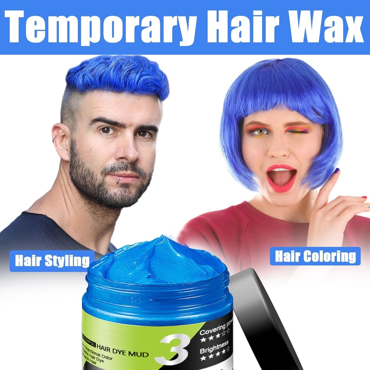 Blått hårvax Tillfälligt blått hårsprayfärg Crazy Blue Tvättbar hårfärg Omedelbar hårfärgning Naturlig hårfärg Styling Hår för män Kvinnor Fest Naty Shop Hårfärgning