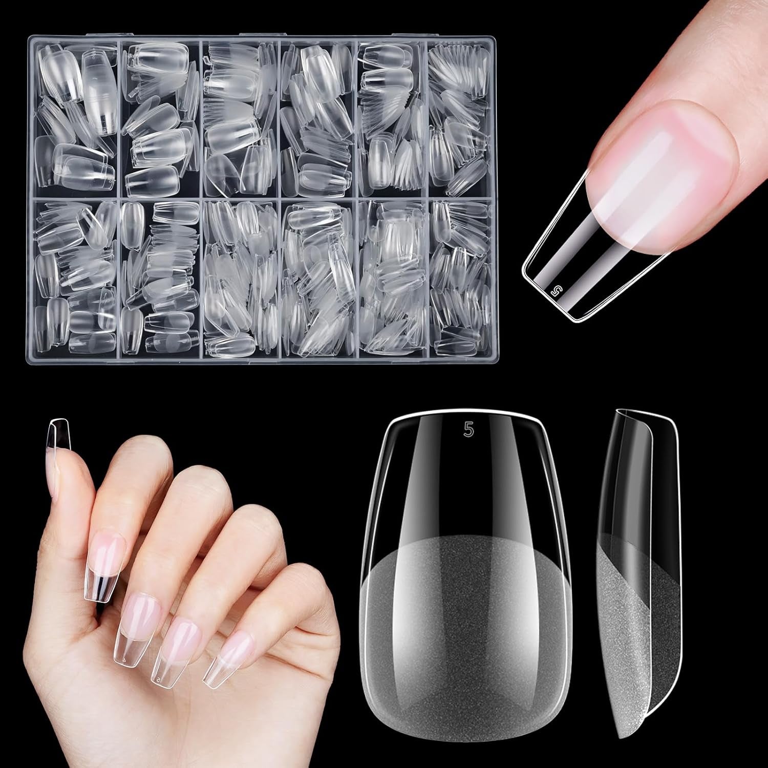 Korta konstgjorda naglar 500st mjuk gel heltäckande Nageltips för gelnaglar 12 storlekar Förpolerade nagelspetsar för gelnaglar Korta konstgjorda naglar Kista Nagelförlängningar Med Box