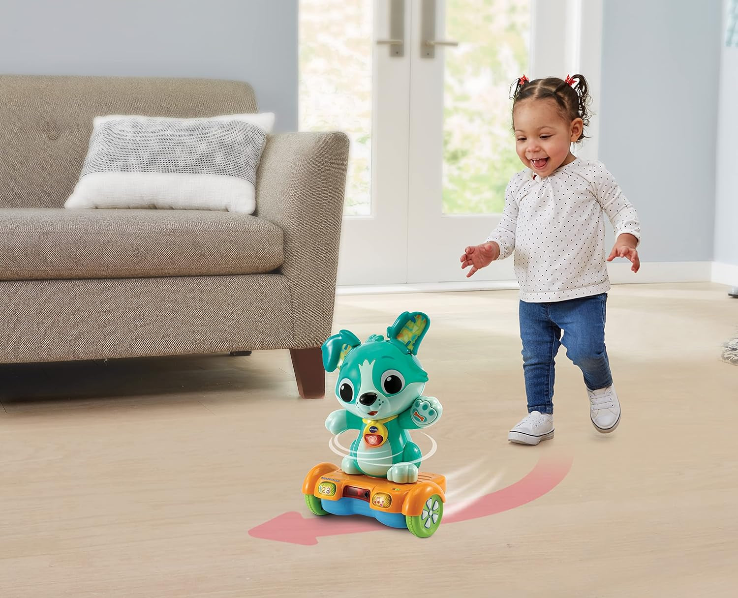 Vtech Baby Catch Me Puppy - Motoriserad hoverboardvalp uppmuntrar rörelse - Med rörliga öron, sånger, ljud och inlärningsinnehåll - För barn i åldern 12-36 månader Bebe Toys Naty Shop