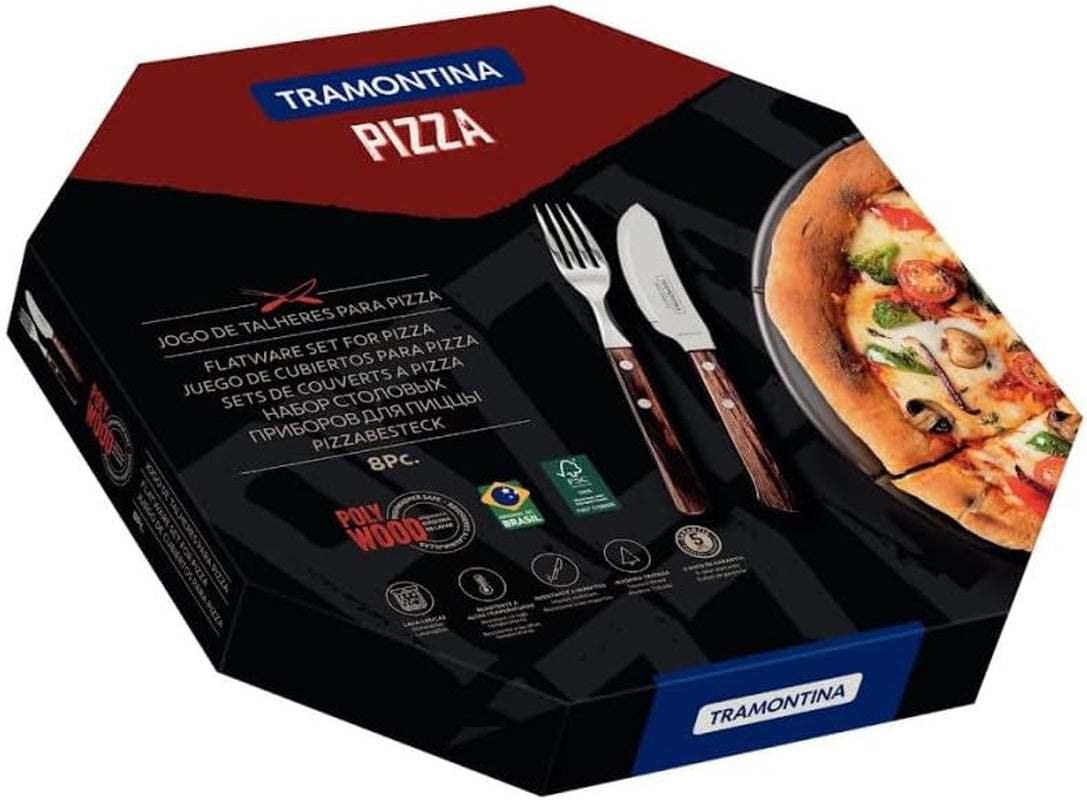 Tramontina PIZZA Bestck, 8-delad set, för 4 personer, Rostfreier Edelstahl, Fsc-Zertifizierte Holzgriffe, Spülmaschinenfest Kitchen Naty Shop