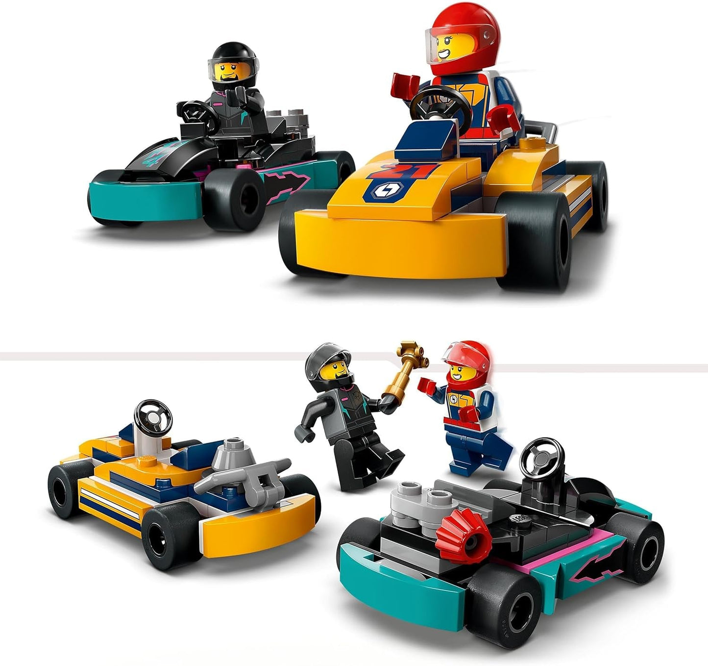 LEGO City Go-Karts med förare, set med 2 minifigurer förare och racerbilar, billeksak för 5 år gamla pojkar och flickor, rolig present för barn 60400 Byggset Besuche den LEGO-Store