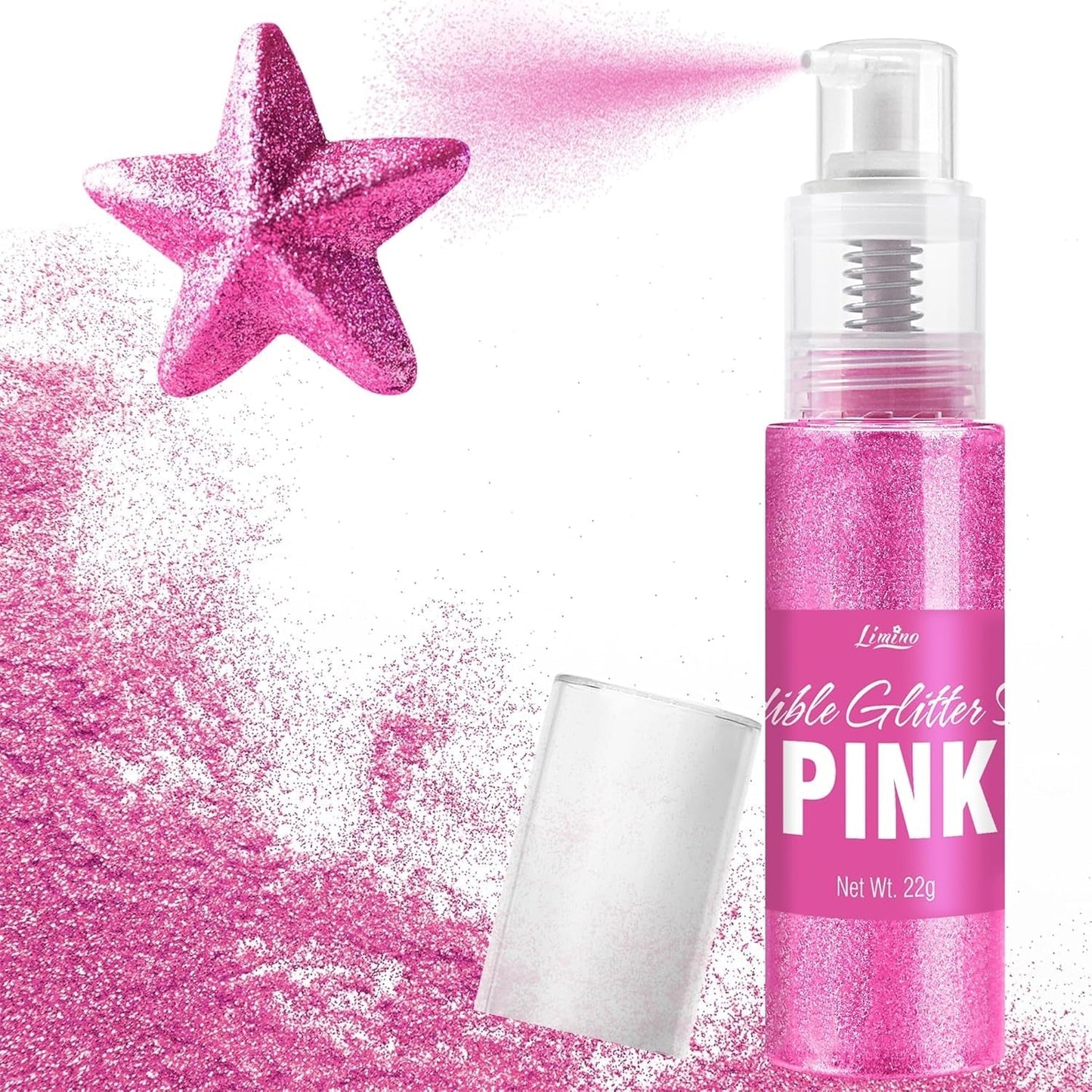 Ätbart glitterspray - 22G ätbart glitter, ätbart glitterpulver för drycker, tårtdekorationer, macarons - matfärgning glitterpulver, ätbart glitter för cocktails, muffins (rosa)