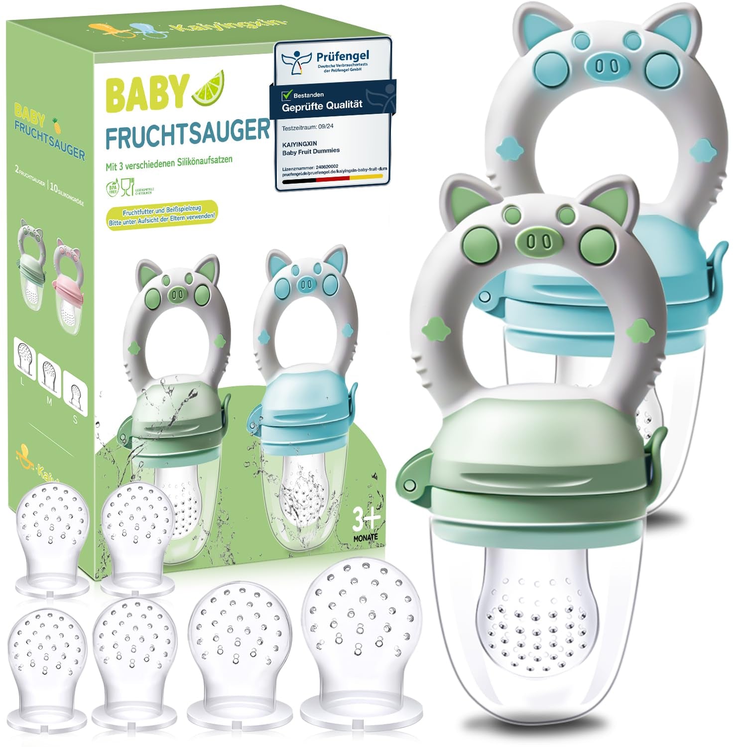 Babyfruktnappar, 2-pack fruktnappar för bebisar 3 månader upp uppgraderad version 2023, fyllbara nappar, grötnappar, fruktnappar för bebisar, BPA-fria, 8 silikonnappar i 3 storlekar