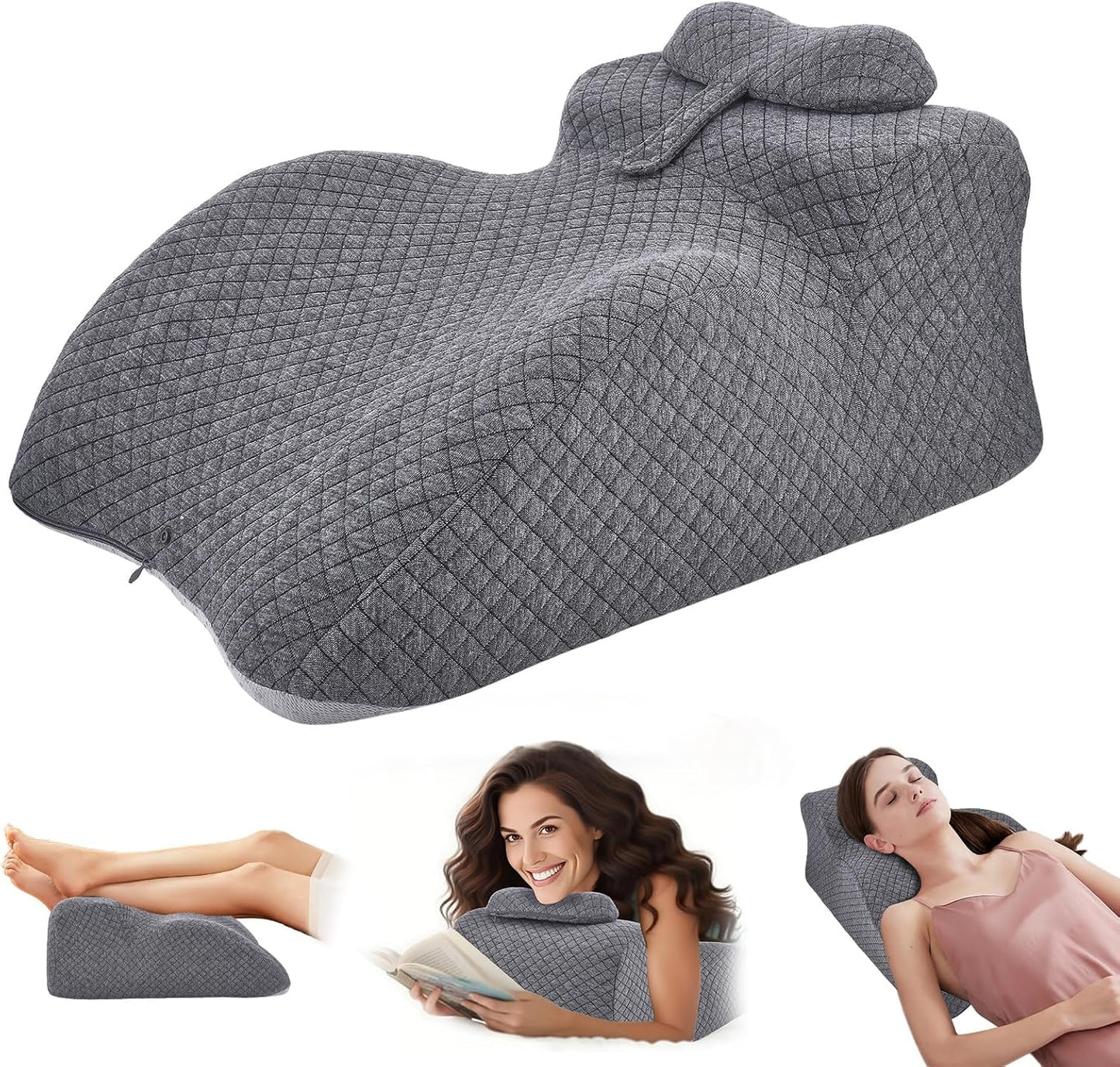 Läskudde - Ryggkudde, Justerbart Nackstöd, Läskudde med Memory Foam för sängen, Ergonomisk Nacke- och Benkudde i ryggen, svankstödskudde
