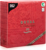 50 premiumservetter "ROYAL Collection" 1/4-faldig 40 cm X 40 cm Röd "Ornament" av hög kvalitet (paket med 2)