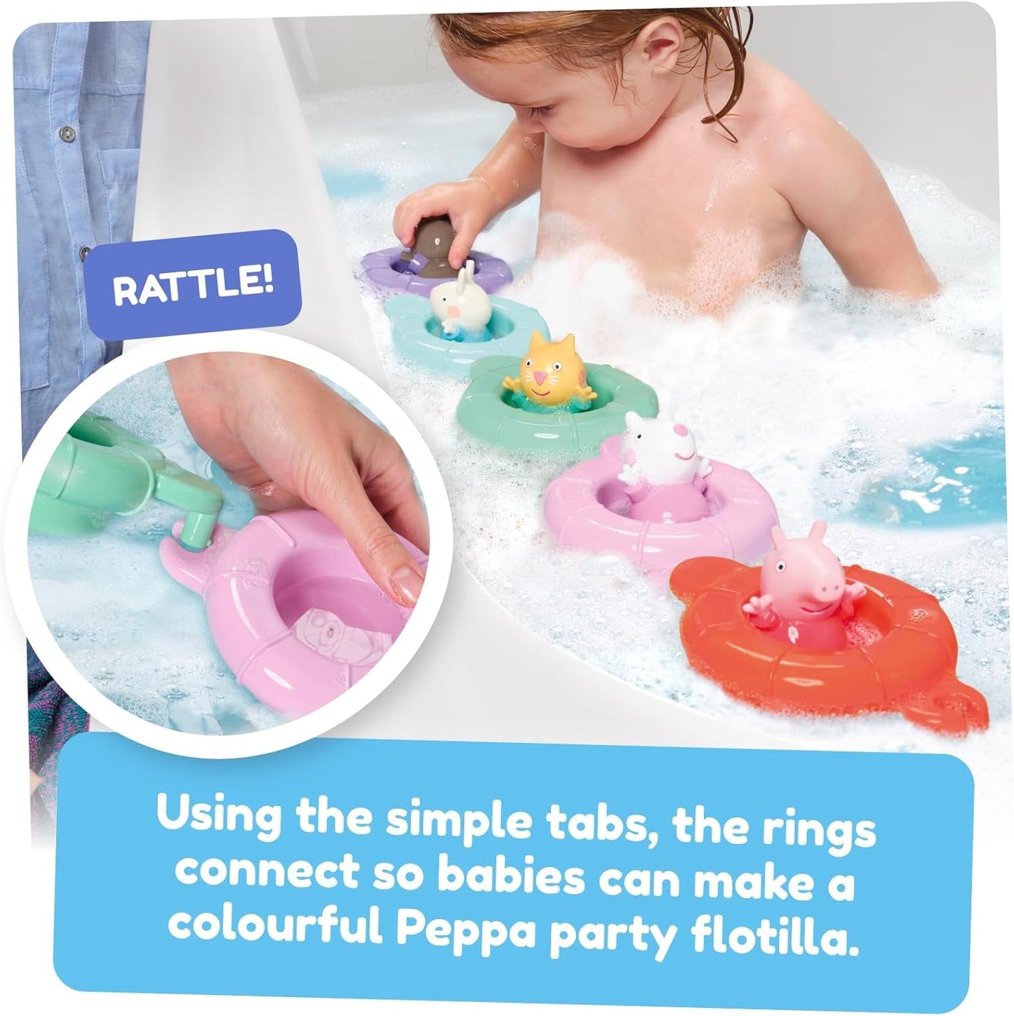 Tomy Toomies Peppas Pool Party - 5 koppar med kopplingsring med 5 leksaker för barn Peppa Pig & Friends Water Squirter - badleksaker +18 månader - Badleksaker för barn och poolleksaker Bebe Toys Naty Shop