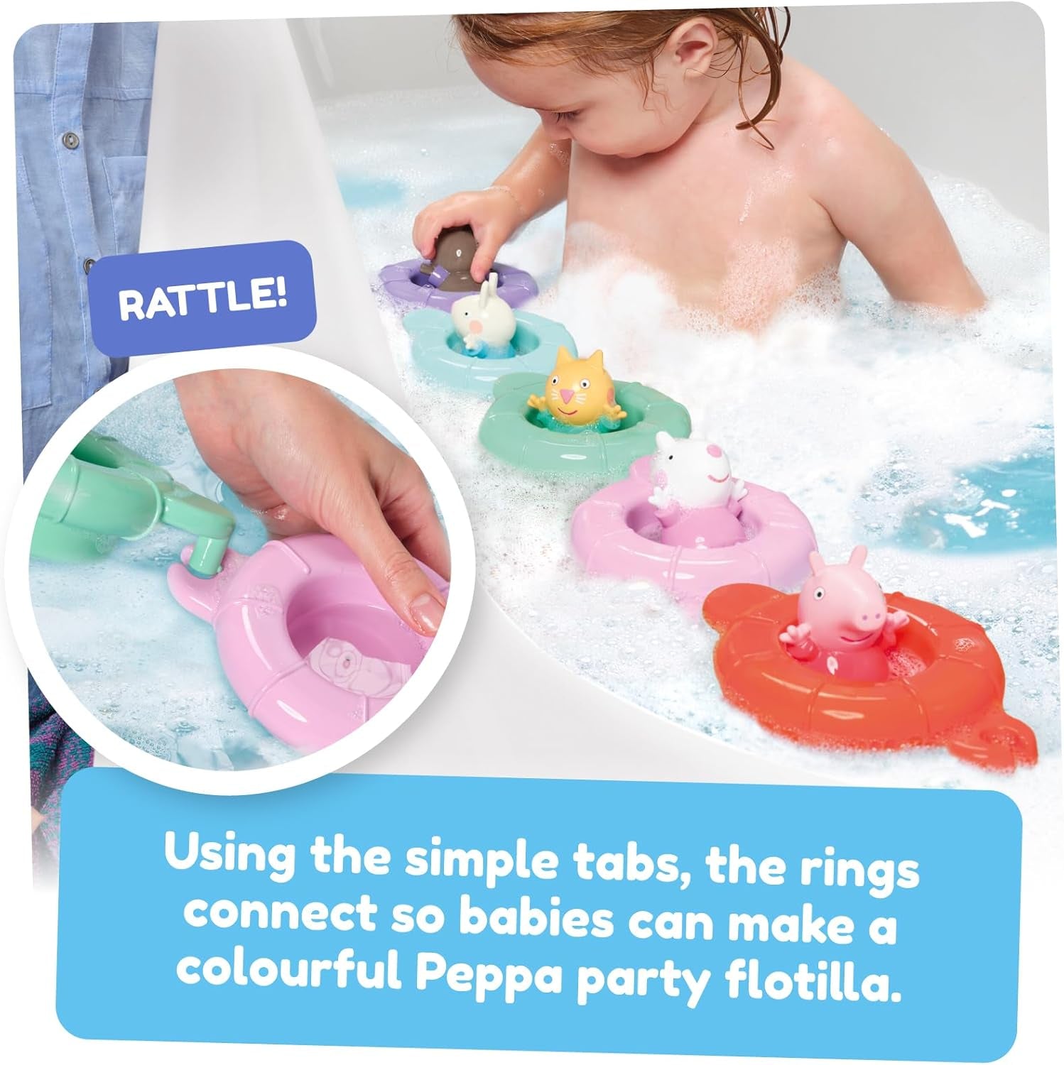 Tomy Toomies Peppas Pool Party - 5 koppar med kopplingsring med 5 leksaker för barn Peppa Pig & Friends Water Squirter - badleksaker +18 månader - Badleksaker för barn och poolleksaker Bebe Toys Naty Shop