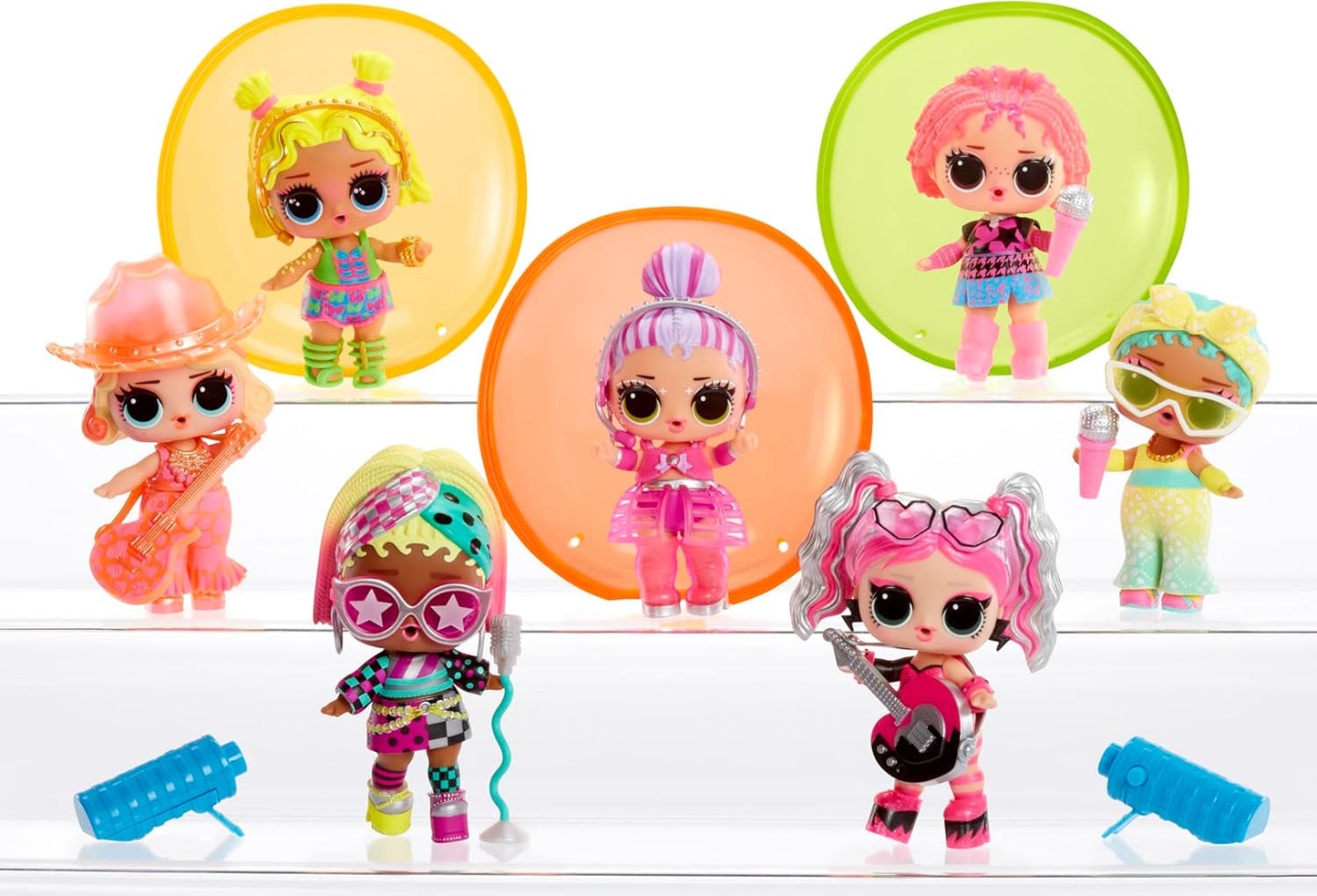L.O.L. Överraskning! Neon Pop Stars Tots - 1 svart ljus magisk överraskningsdocka, blind omslag, 7 samlardockor, var och en med neondekaler och tillbehör, present till barn 4+ Naty Shop Dolls