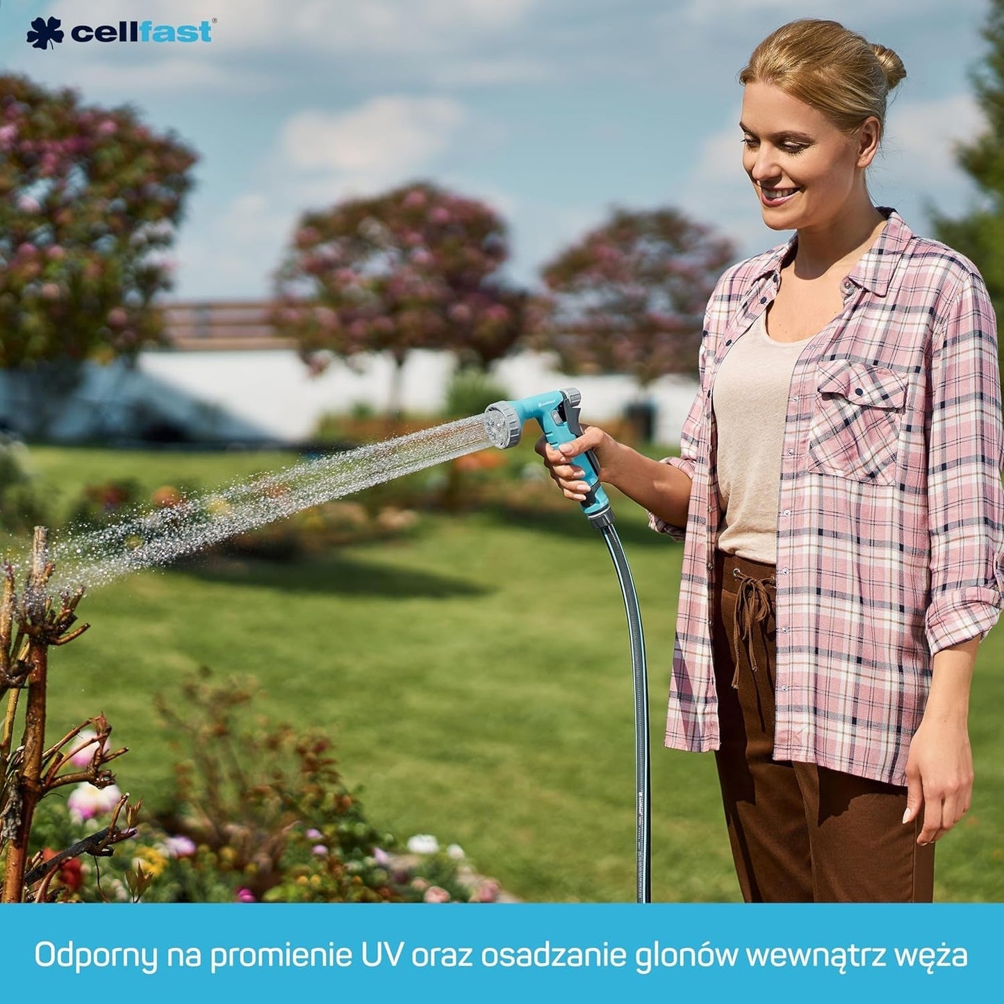 Trädgårdsslang Cellfast MULTIFLEX PRO, slitstark, 6-lagers, ATS2 stickad fläta, UV- och algbeständig, tungmetallfri, sammetsteknik, 35 bar, -20/+65°C, 3/4", 30m