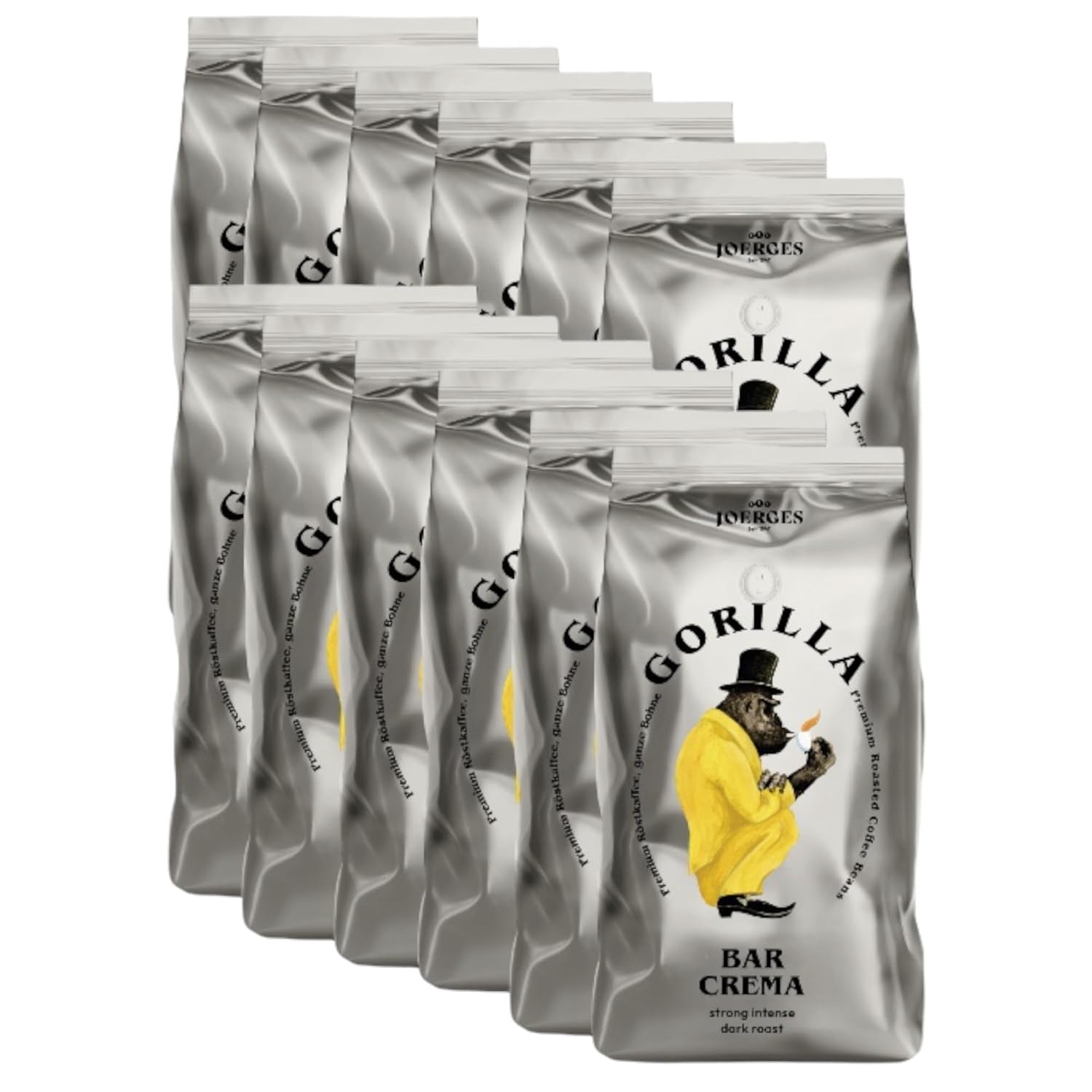 Gorilla Espresso Bar Crema kaffebönor - 12 förpackningar à 1000g vardera