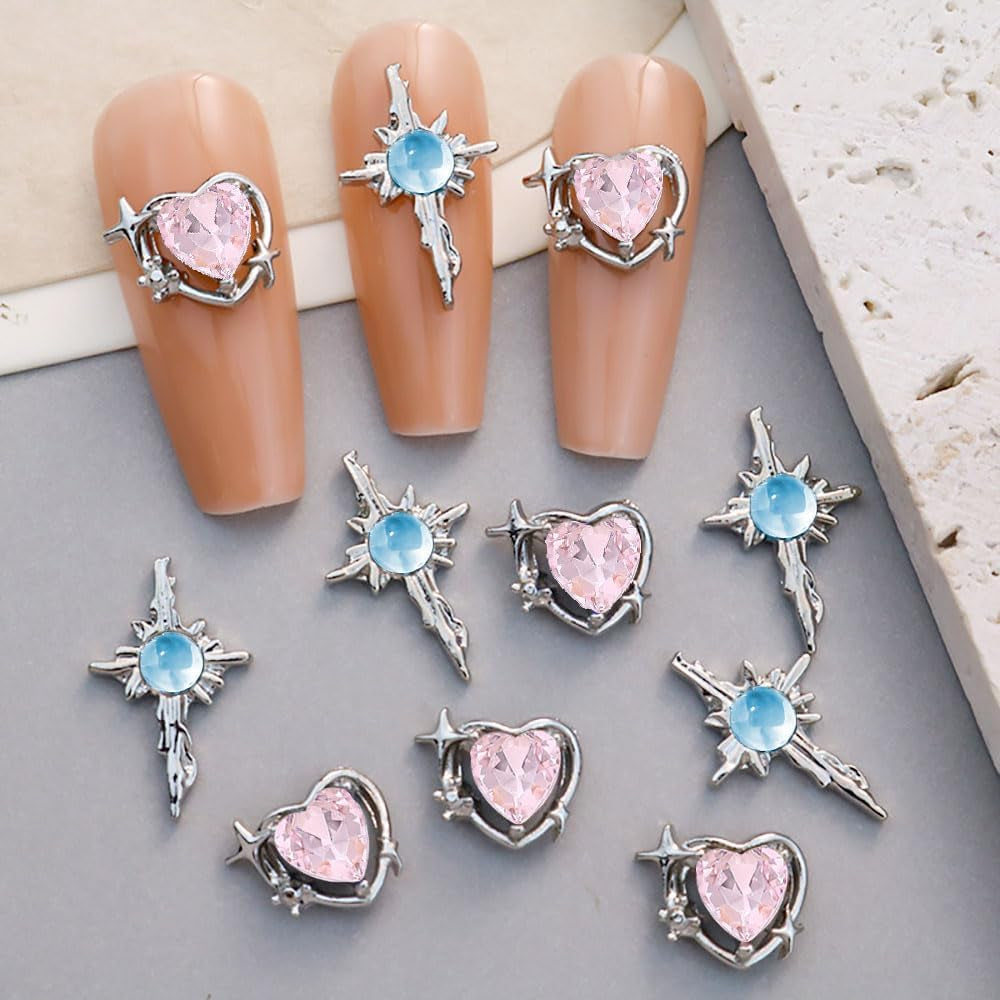 16 Stile Luxus Mond Stern Nagel Charms 3D Nail Charms Y2K Legierung Strasssteine ​​​​Bogen Schmetterling Nagel Schmuck Metall Nail Art Charms Nägel Glitzersteine ​​Nailart Rhinestones Nageldesign Zubehör