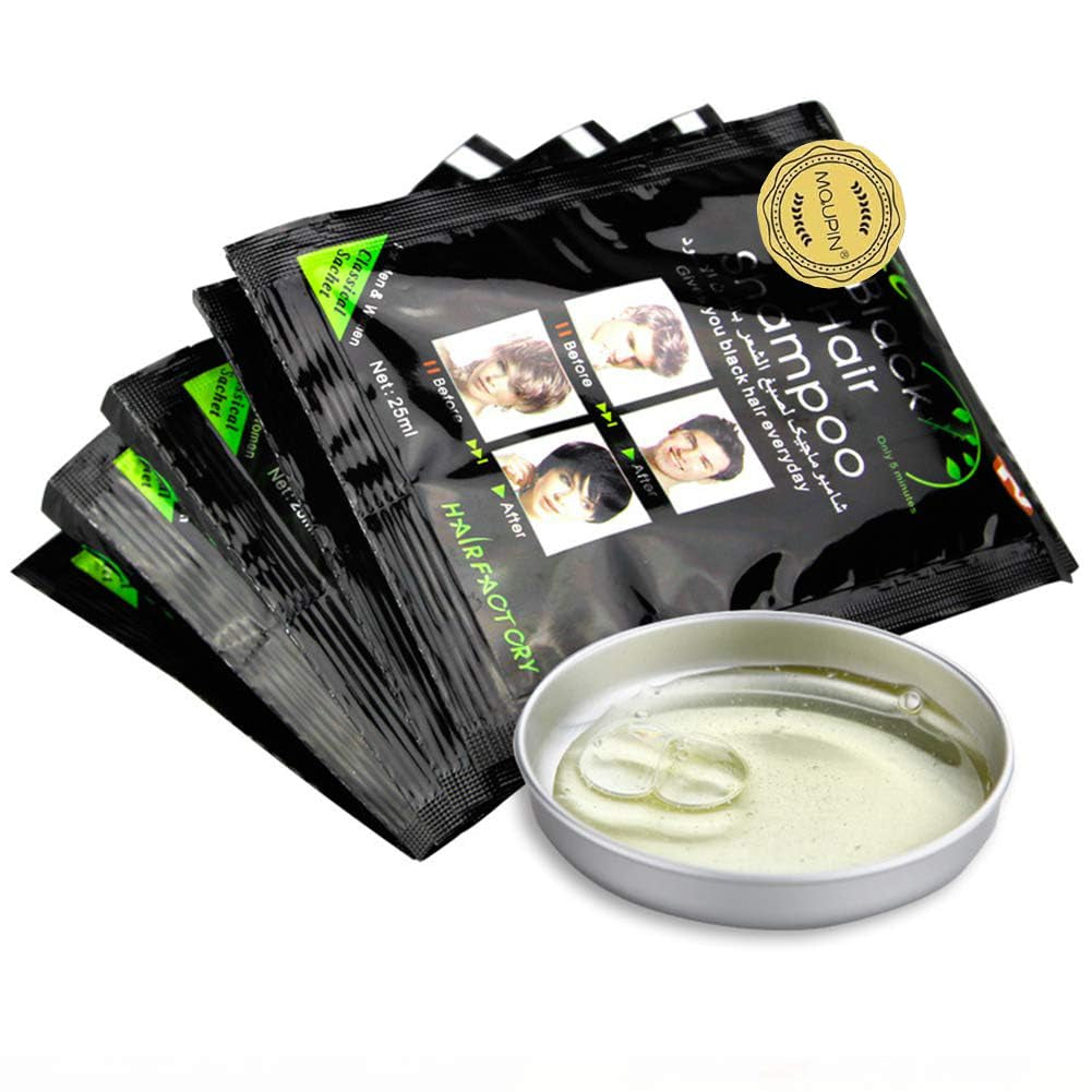 Naturliga ingredienser Instant Black Hair Dye Shampoo, Semi Permanent Black Hair Dye, Lätt att använda, Långvarig, Naturliga ingredienser (10 stycken, svart) Naty Shop Hårfärgning