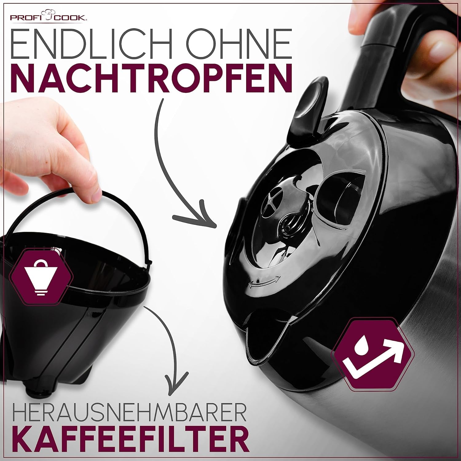 Kaffemaskin Profi Cook | 8-10 koppar | Timer | Sensor Touch-kontroller | 1,2 liter dubbelvägg termokanna | Smakförsegling | Kaffebryggare med filter i rostfritt stål | PC-KA 1191