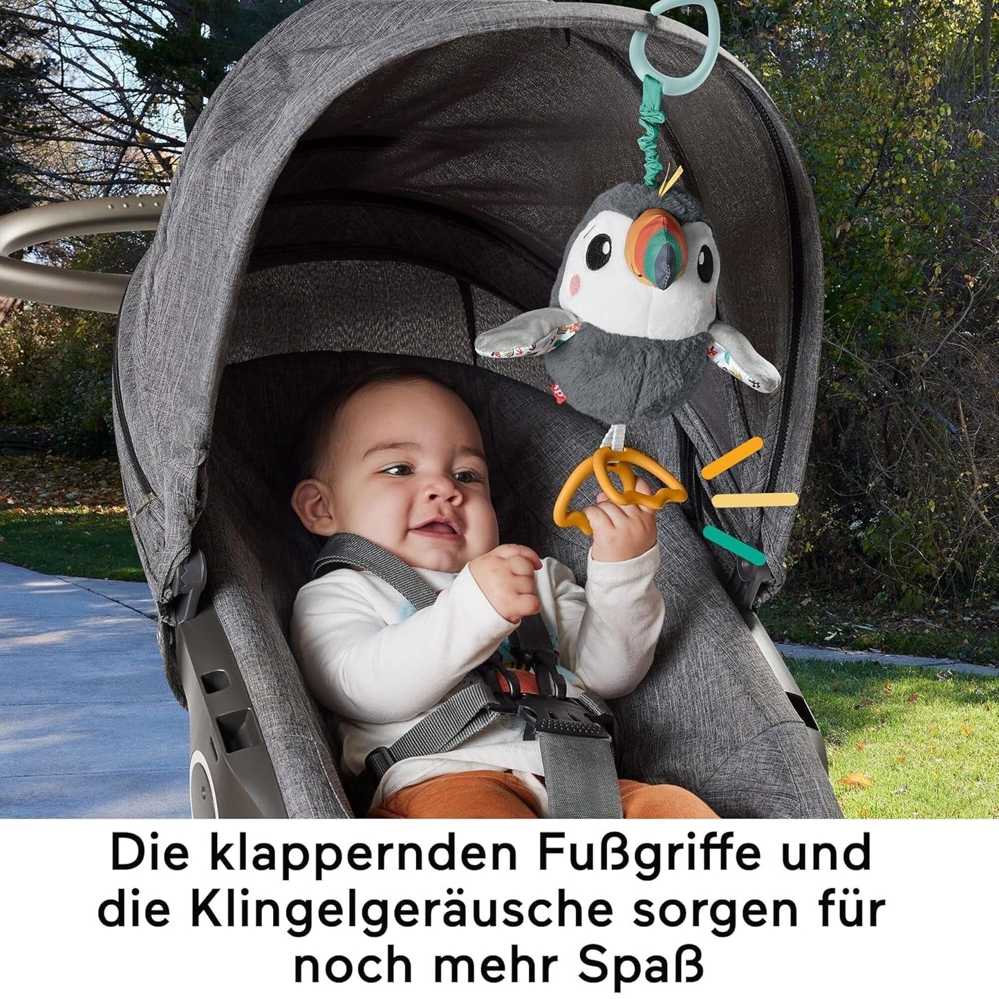 FISHER-PRICE Flap & Go Toucan - Barnvagn plyschleksak främjar finmotorik och sensoriska färdigheter för nyfödda från födseln HNX66 Baby Toys Naty Shop