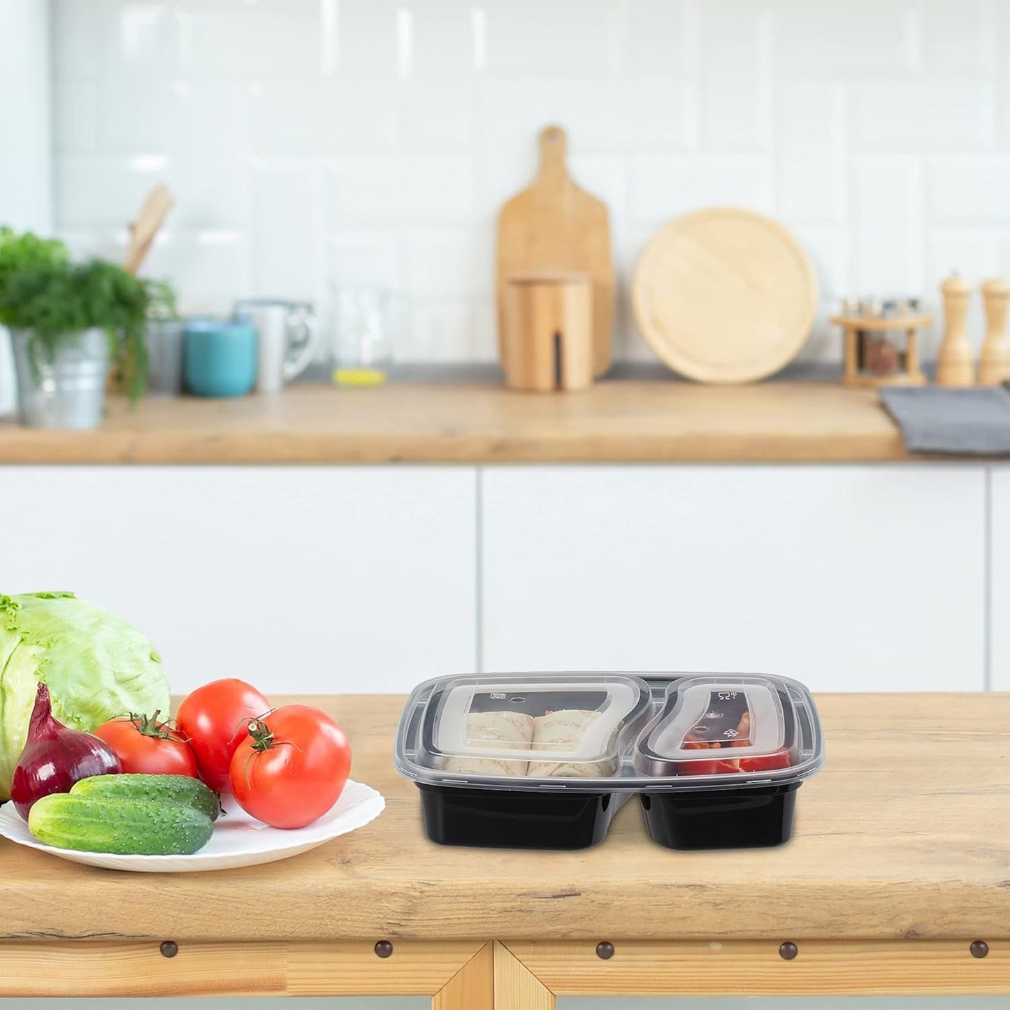 Relaxdays Meal Prep-lådor, set med 10, 2 fack, mikrovågsresistent, 800 ml, plastmatlåda med lock, svarta matförvaringslådor Naty Shop