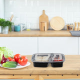 Relaxdays Meal Prep-lådor, set med 10, 2 fack, mikrovågsresistent, 800 ml, plastmatlåda med lock, svarta matförvaringslådor Naty Shop