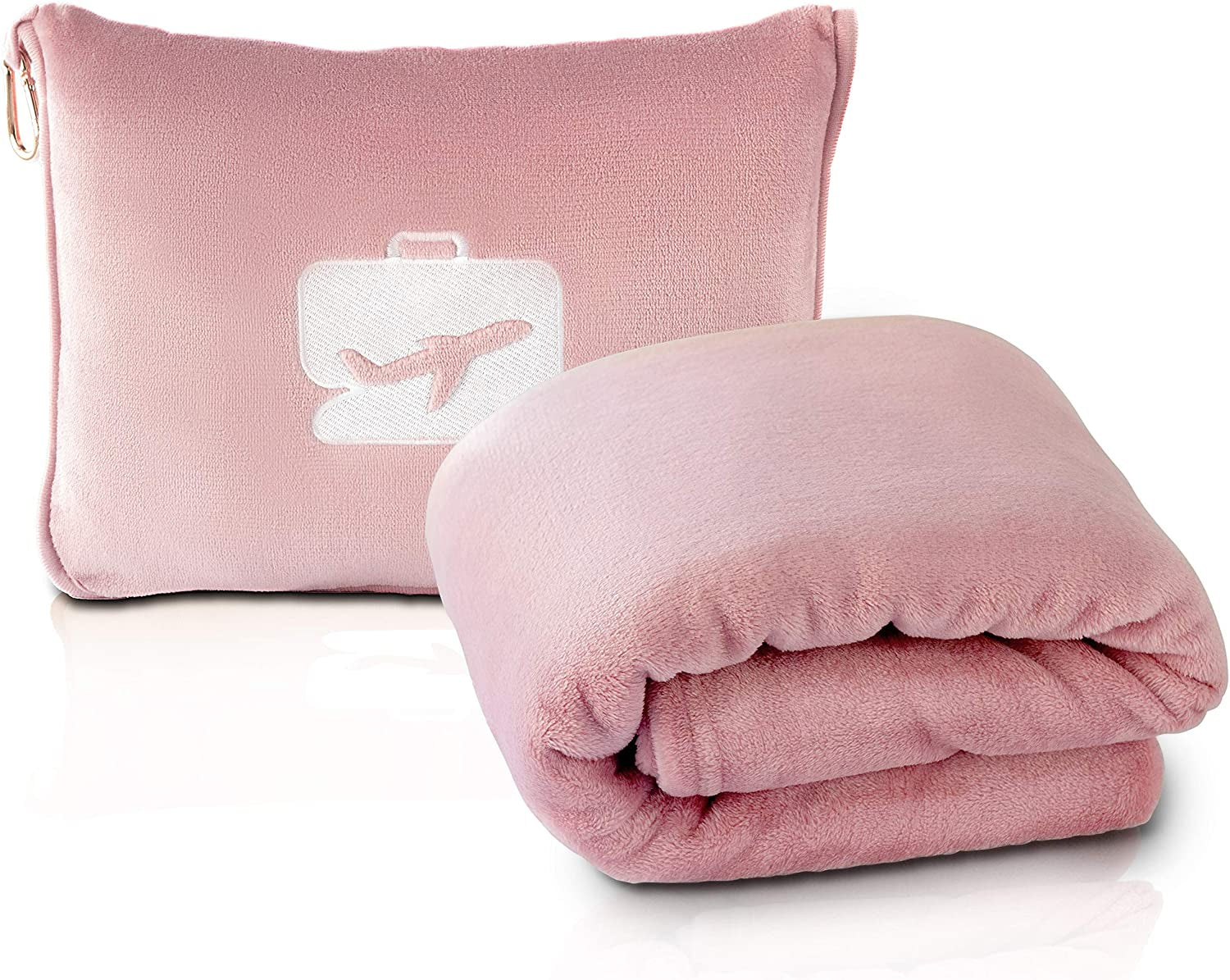 Eversnug resefilt och kudde - Mjuk 2 i 1 flygplansfilt med mjukt kuddfodral, handväska och ryggsäckshållare (burgunderröd) Resekuddar Naty Shop Pink