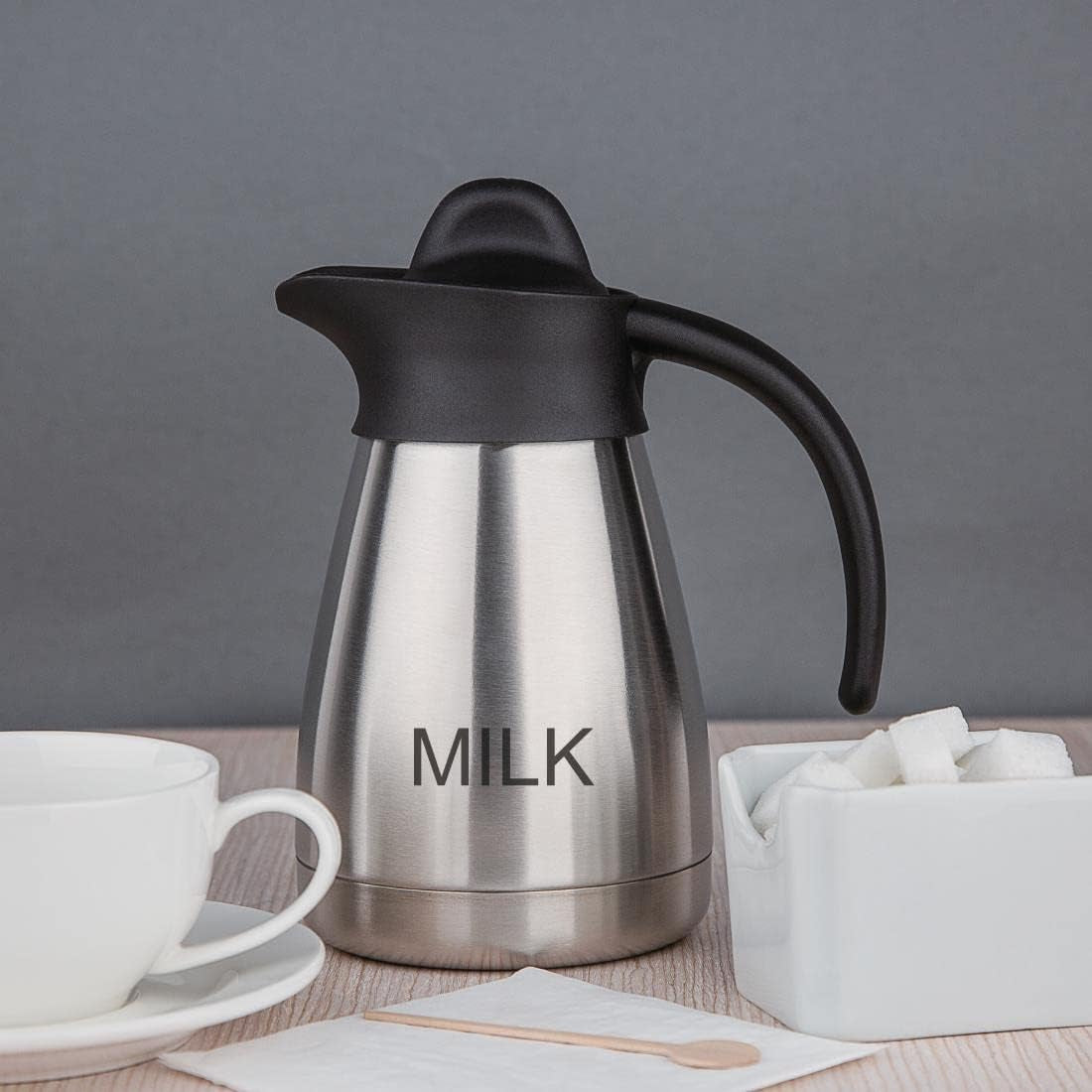 Olympia vakuummugg med skruvlock, 500ml/17oz, rostfritt stål med svart lock, mjölktryck på sidan, bufféstationer för te och kaffe, CL371