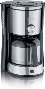 SEVERIN "TypeSwitch" espressomaskin med termokanna, AromaSwitch för att välja mellan 2 bryggprofiler, kaffemaskin för upp till 10 koppar, 1000W, borstat rostfritt stål-svart, KA 4845