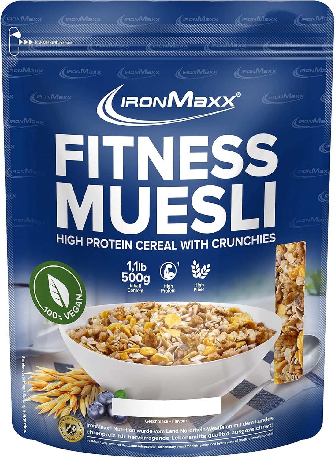 IronMaxx Fitness Müsli - Cookies & Cream, 2 kg påse | Proteinrik vegansk müsli med krispigt innehåll | Låg i socker och hög i fiber
