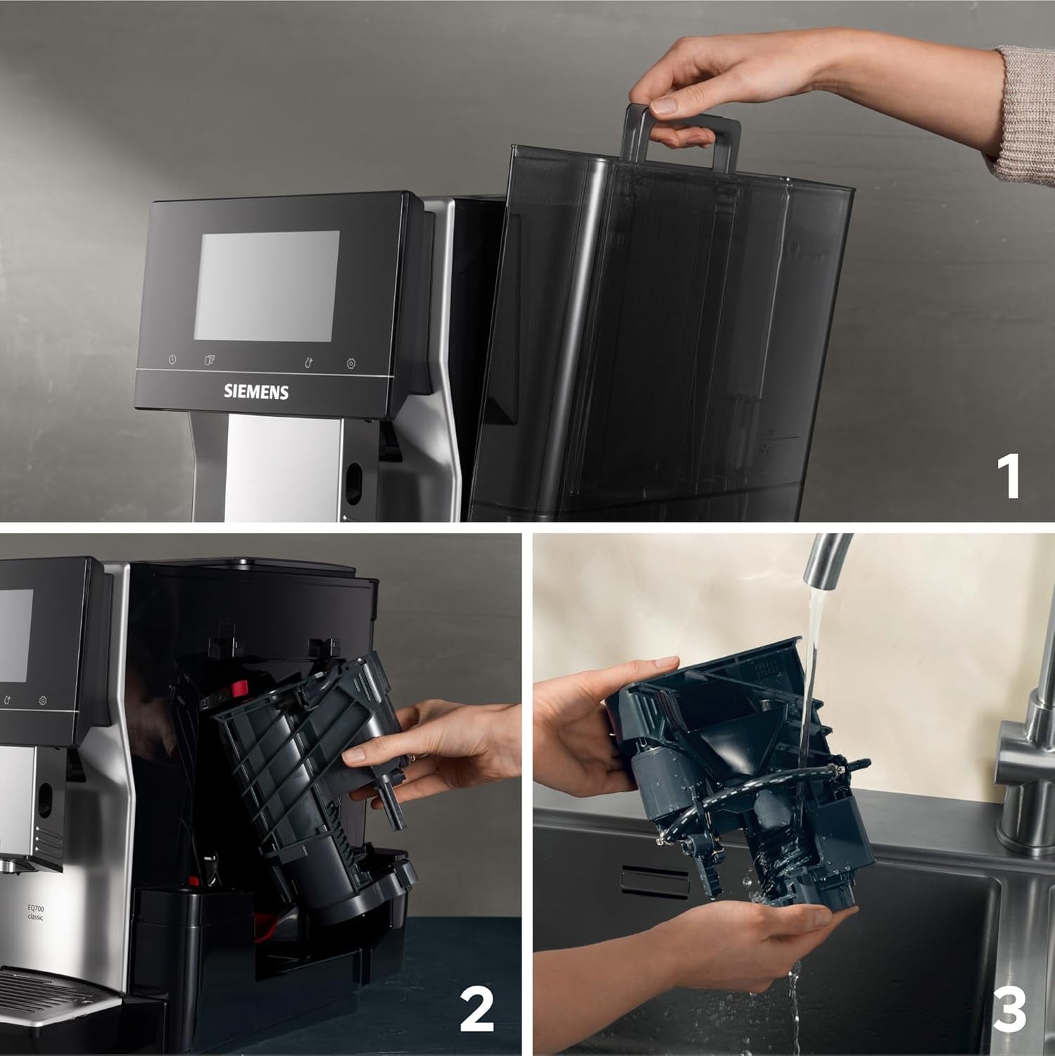 Automatisk espressomaskin Siemens EQ700 classic TP715D01, appkontroll, kallbryggning, intuitiv pekskärm, upp till 10 individuella kaffekreationer som favoriter, automatisk ångrengöring, 1500 W, silvergrå