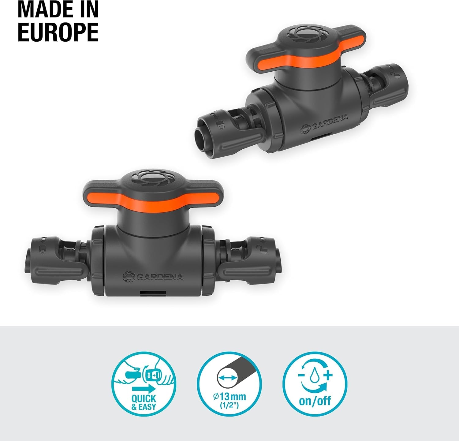 Gardena Micro-Drip-System regler- och avstängningsventil 13 mm (1/2 tum): Enkel avstängning av rör och kontinuerlig reglering av vattenflöde, tillbehör för att lägga dropprör (13207-20)