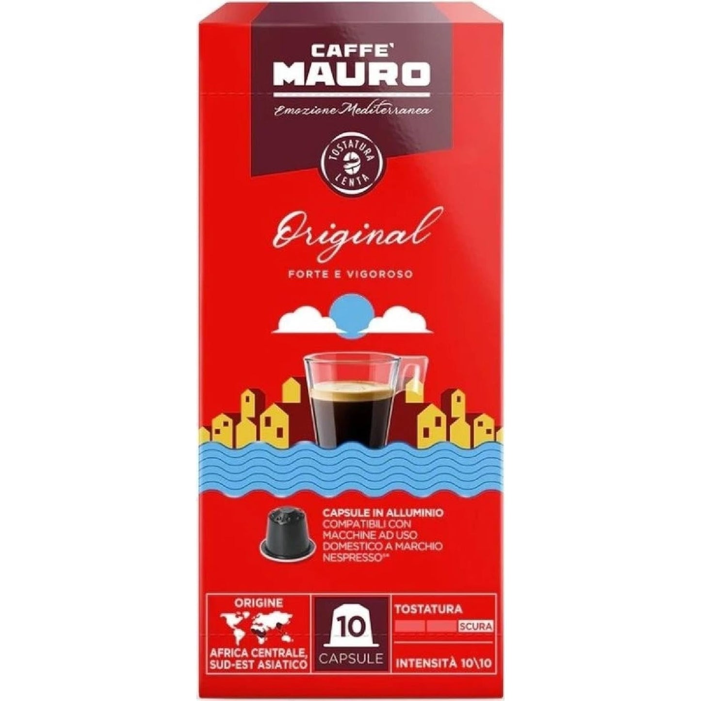 Caffè Mauro Torrefazione Kaffeekapseln Espresso Original, Intensität 10/10-50 Kapsel aus Aluminium - Kompatibel med Nespresso* Haushalts-Espressomaschinen - Hergestellt i Italien