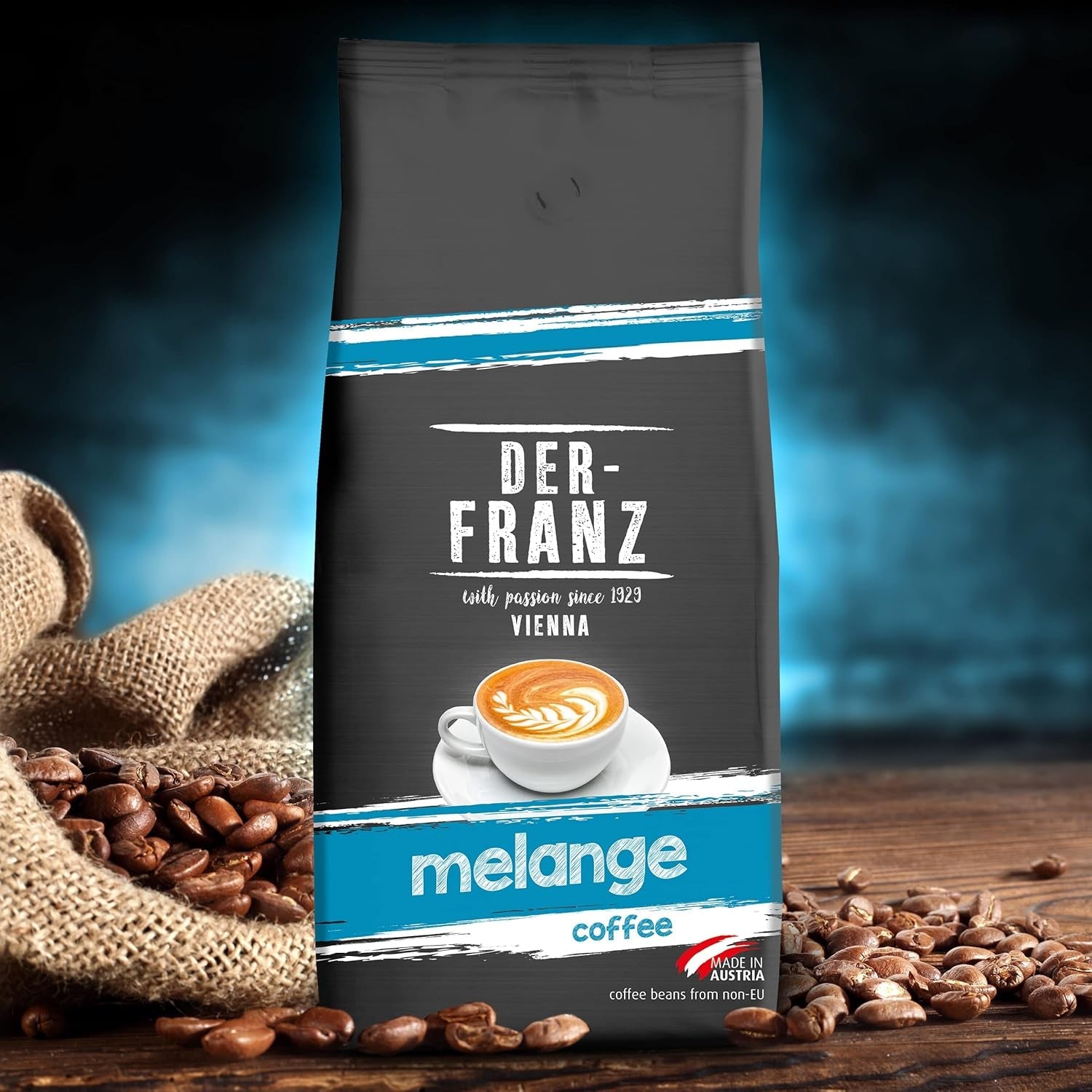 Der-Franz Melange kaffe, styrka 3/5, 100 % Arabica, hela kaffebönor, 4 x 1000 g