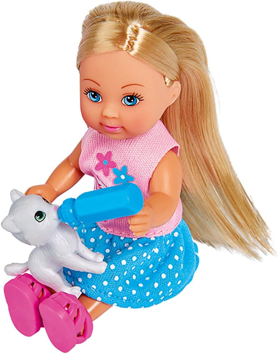 Simba 105733348 - Evi Love Cat-vagn, med två katter i vagnen, avtagbar väska, tillbehör, dress up docka, 12 cm, för barn från 3 år och uppåt