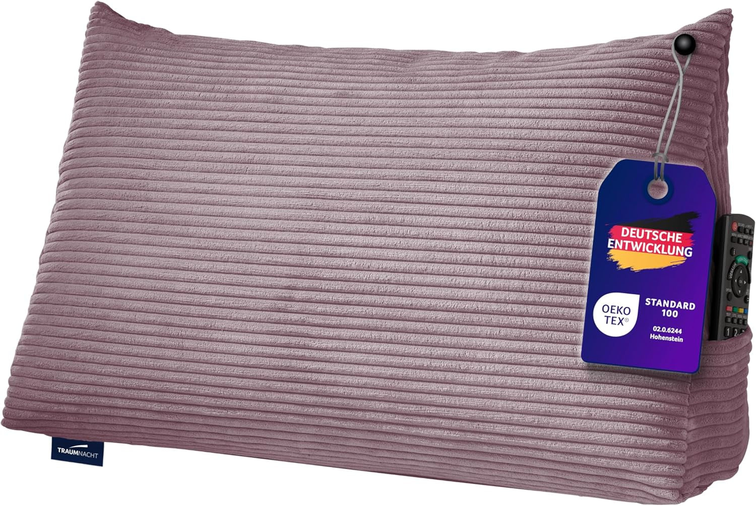 Traumnacht Cosy Ryggkudde, läskudde, 70 x 40 cm beige, avtagbart och tvättbart överdrag av 100 % polyester, praktisk sidficka, Oeko-Tex certifierad, tillverkad enligt tyska kvalitetsstandarder