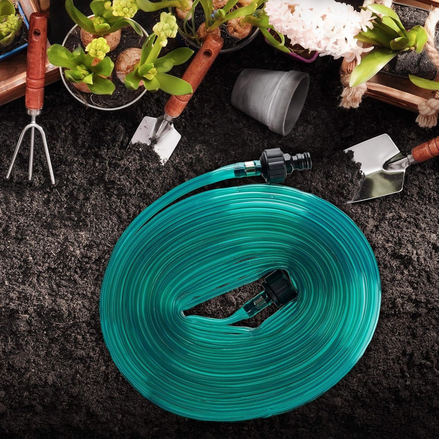 Relaxdays bevattningsslang Platt trädgårdsslang med hål Klar att ansluta 8 meter grön 1 st plast