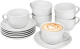 Sänger New Port kaffekoppsset, 12 koppar set för 6, vita porslinskoppar och fat, 150ml | PREMIUM KOLLEKTIONEN