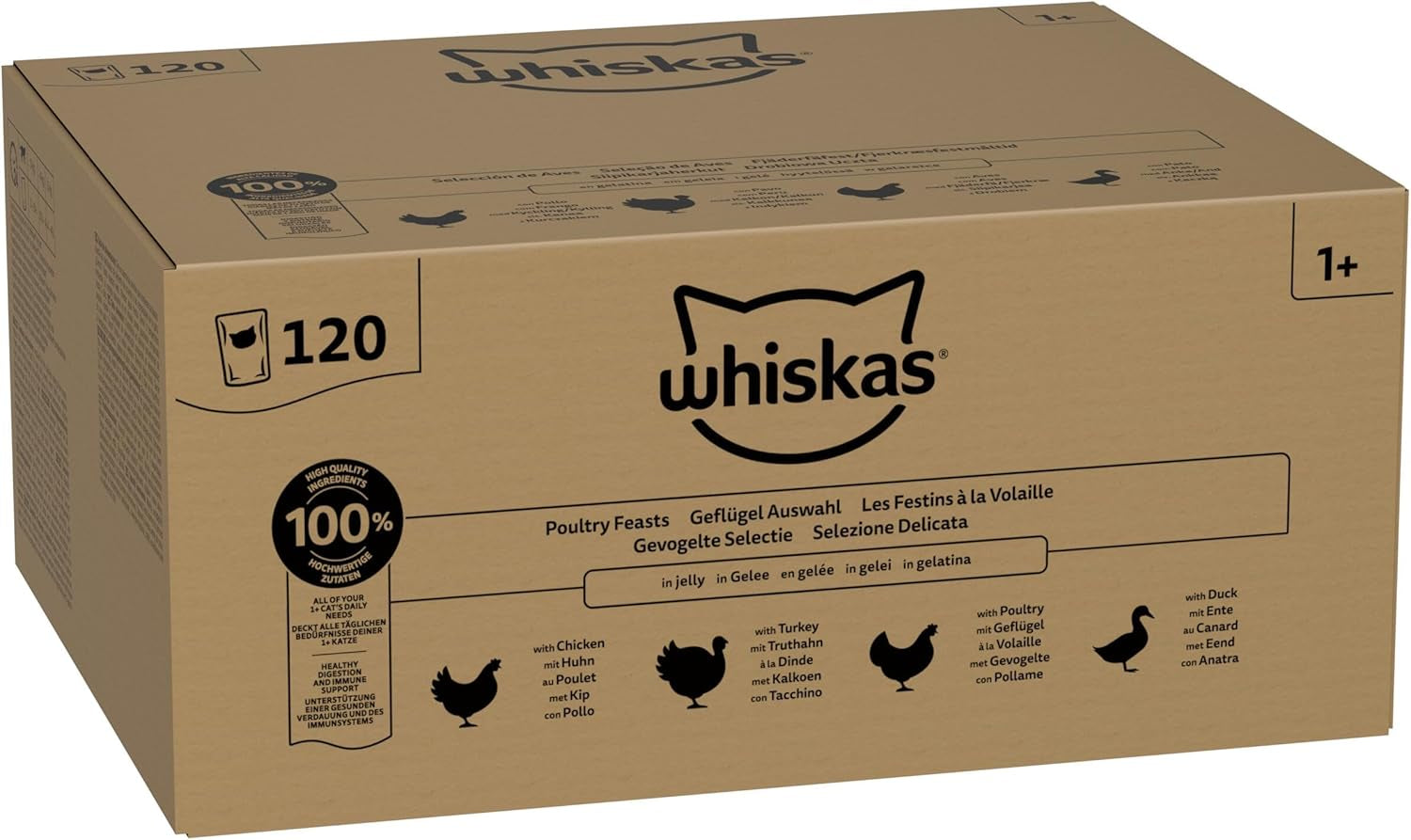 WHISKAS Våtfoder för katter i gelé 120 x 85g Urval av fjäderfä