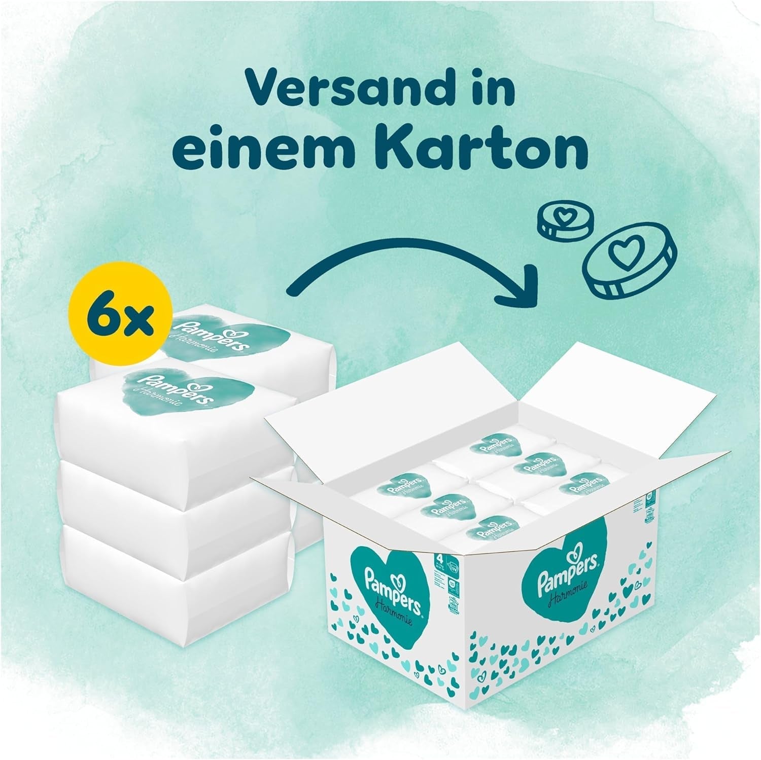 Pampers Harmony blöjor storlek 4, 174 blöjor, 9 kg-14 kg, skonsamt hudskydd med 100 % Pampers skydd