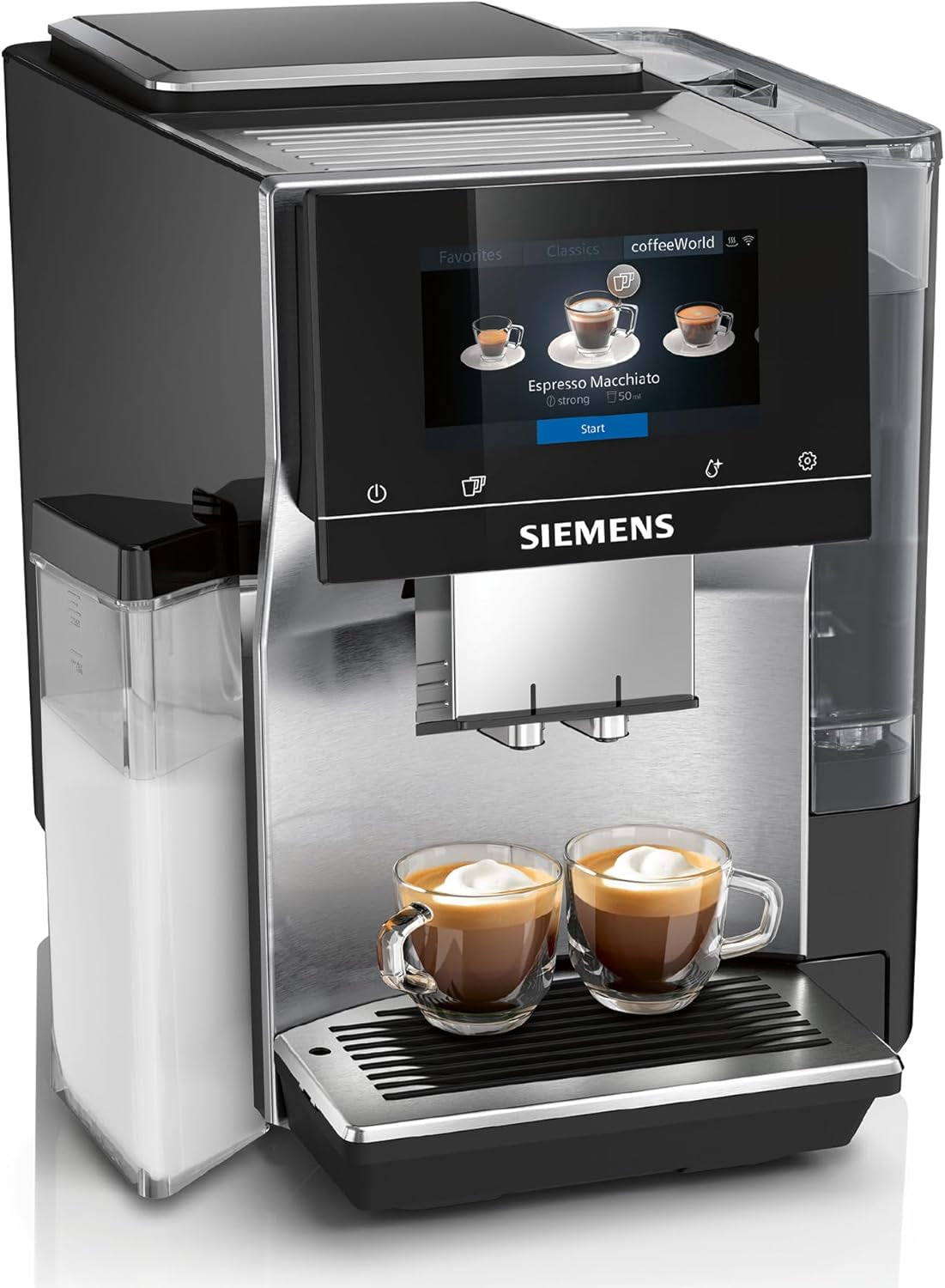 Siemens EQ700 helautomatisk espressomaskin, stor TFT-färgskärm, 36 varma och kalla drycker, kallbryggning, 2 kopparfunktion, appkontroll, automatiskt rengöringssystem, svart rostfritt stål, TQ717D03