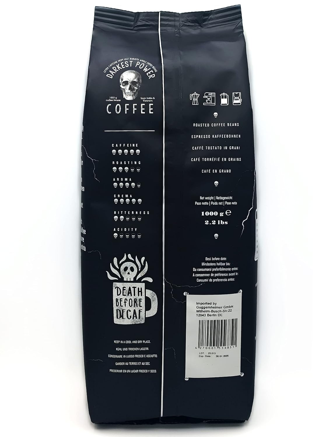 | Kaffeebohnen extra stark | Espresso 100% Robusta | viel Kaffein wenig Säure | 1000g ganze Kaffee Bohnen | geigeint für Helautomatisk | mit Zufriedenheitsgarantie