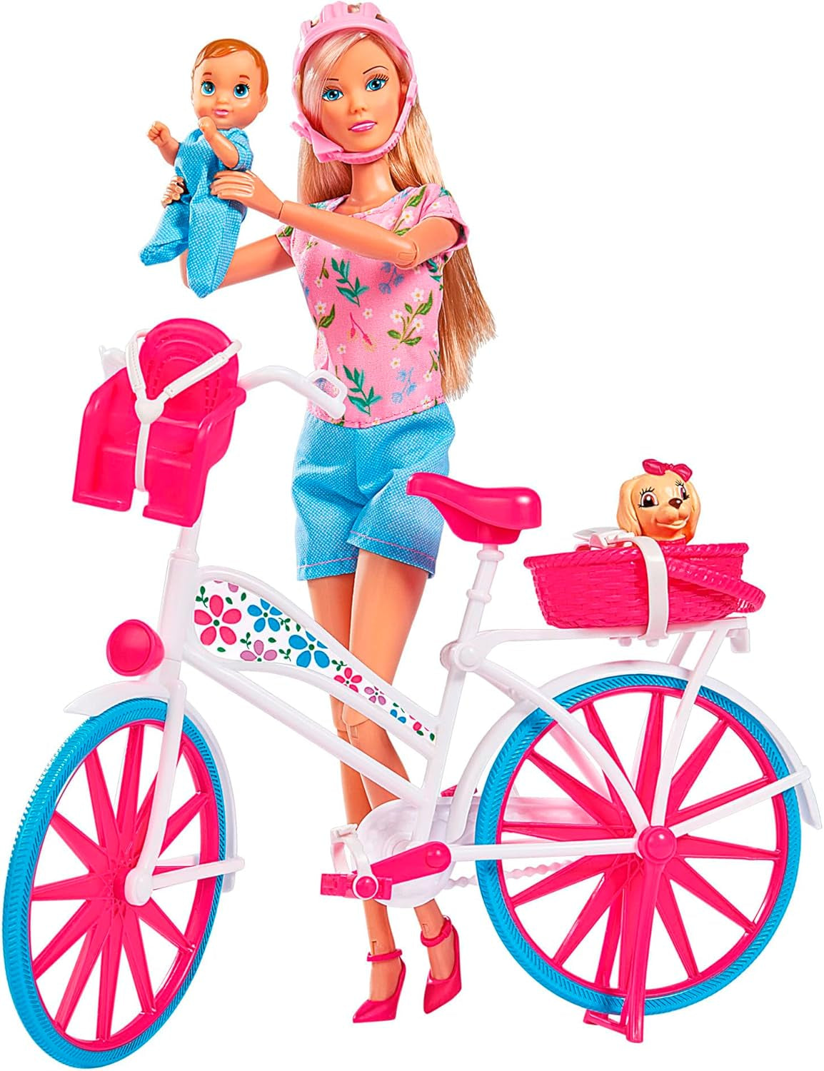 Simba 105739050 - Steffi Love Bike Tour, Steffi och Evi i sitt trevåningsslott med gunga, möbler och massor av tillbehör, 40 stycken, 102x90x38cm, för barn från 3 år och uppåt