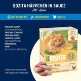 Bozita Tetra steriliserade bitar i sås med mycket kyckling - 6 x 370 g vått spannmål och sockerfritt kattfoder - icke-GMO, med 8,5 % protein och 4,5 % fett - hög kvalitet och extremt välsmakande