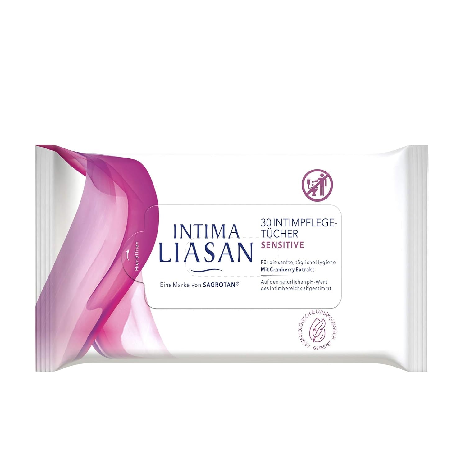 Intima Liasan by Sagrotan Sensitive intimvårdsservetter, tvålfria och alkoholfria, 30 stycken (pack om 5)