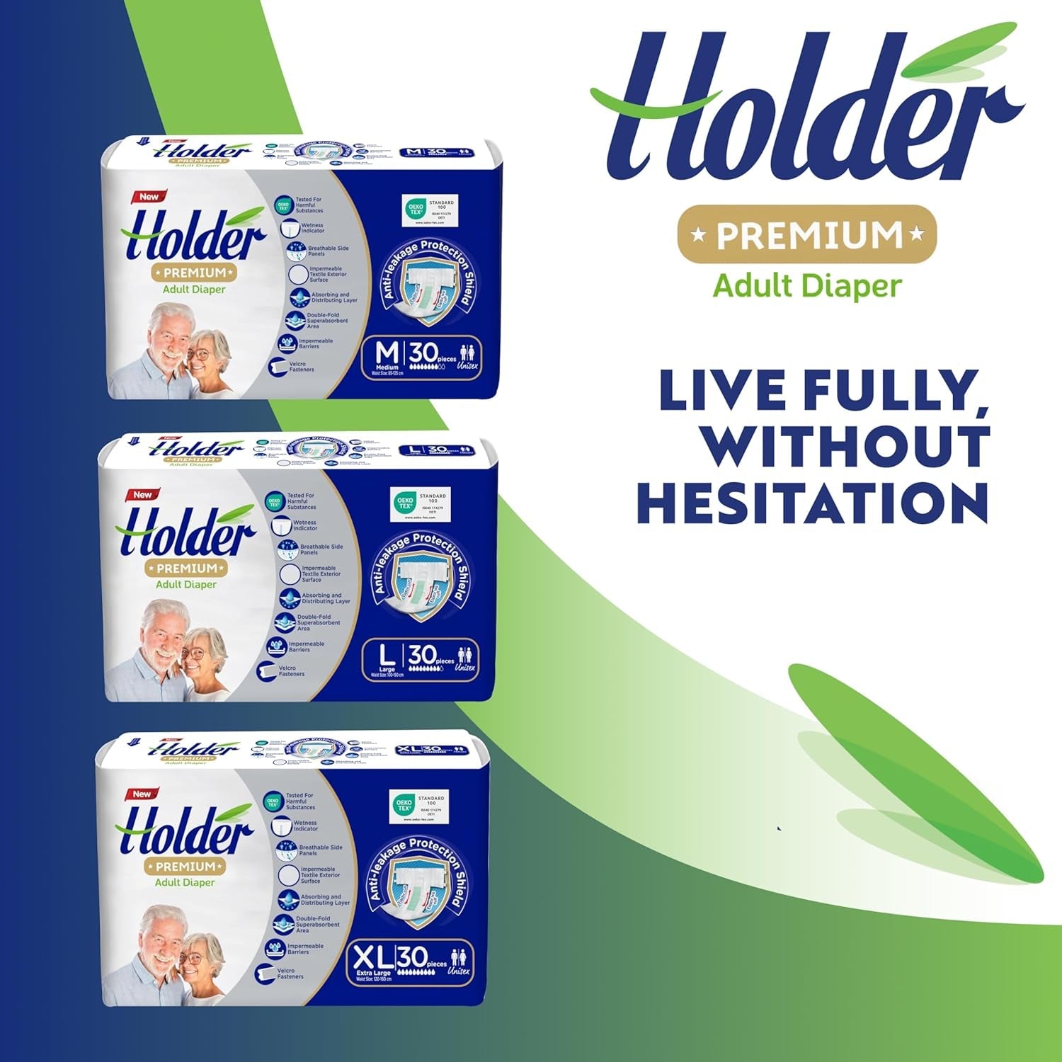 Vuxen unisex engångsblöjor Vattentät Absorberande Elastisk sida Andas Superabsorberande Dubbellagers fuktindikator 5-stjärnigt dermatologiskt skydd Medium