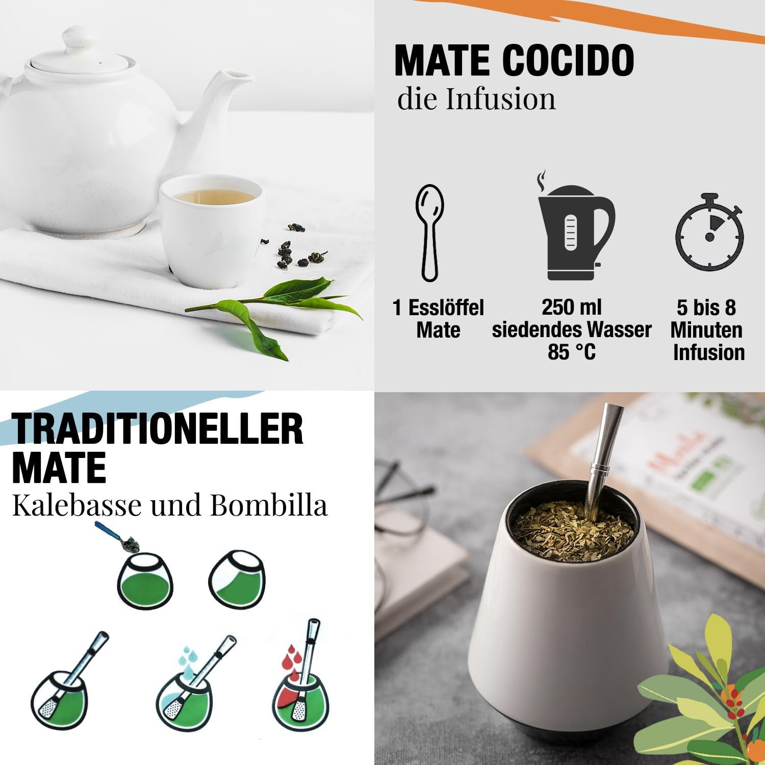 ORIGEENS BIO YERBA MATE med apelsiner 200 G - Fruktigt te I Ekologiskt orostat Yerba Mate te, utan stjälkar och damm I Energigivande och avgiftande dryck