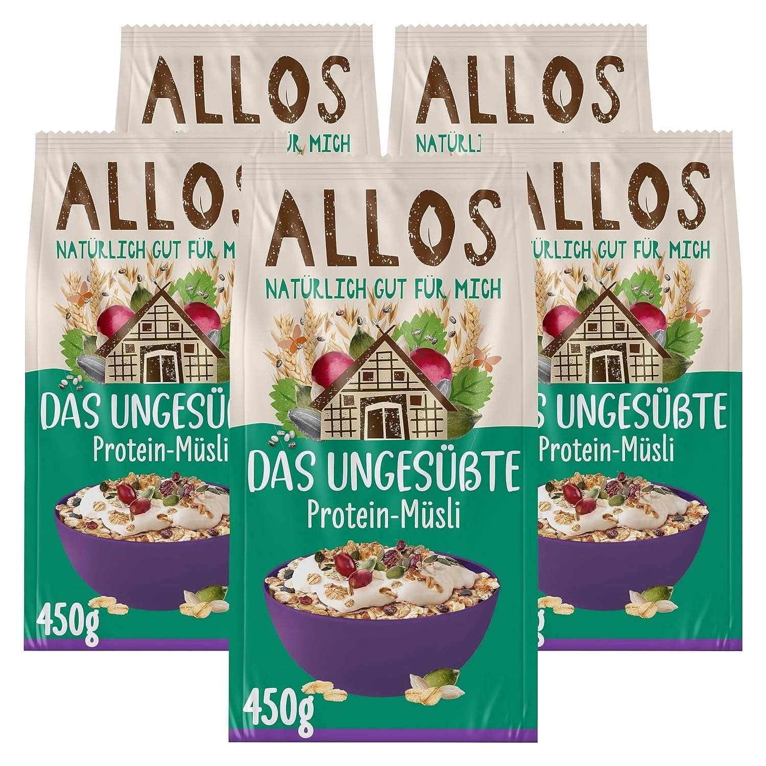 Allos, osötad bärmüsli, förpackning 5 x 500 gram Cereals Naty Shop Proteinmüsli