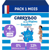 - Blöjor storlek 4+ (9-20 kg) - hälsosamma och mycket absorberande - 12 timmars läckagesäkra - inga oönskade ämnen - tillverkade i Frankrike - överkomligt pris - 126 engångsblöjor